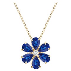 Angara Natural 2.4 ct Blue Sapphire Flower Cluster Pendant in 14K Yellow Gold