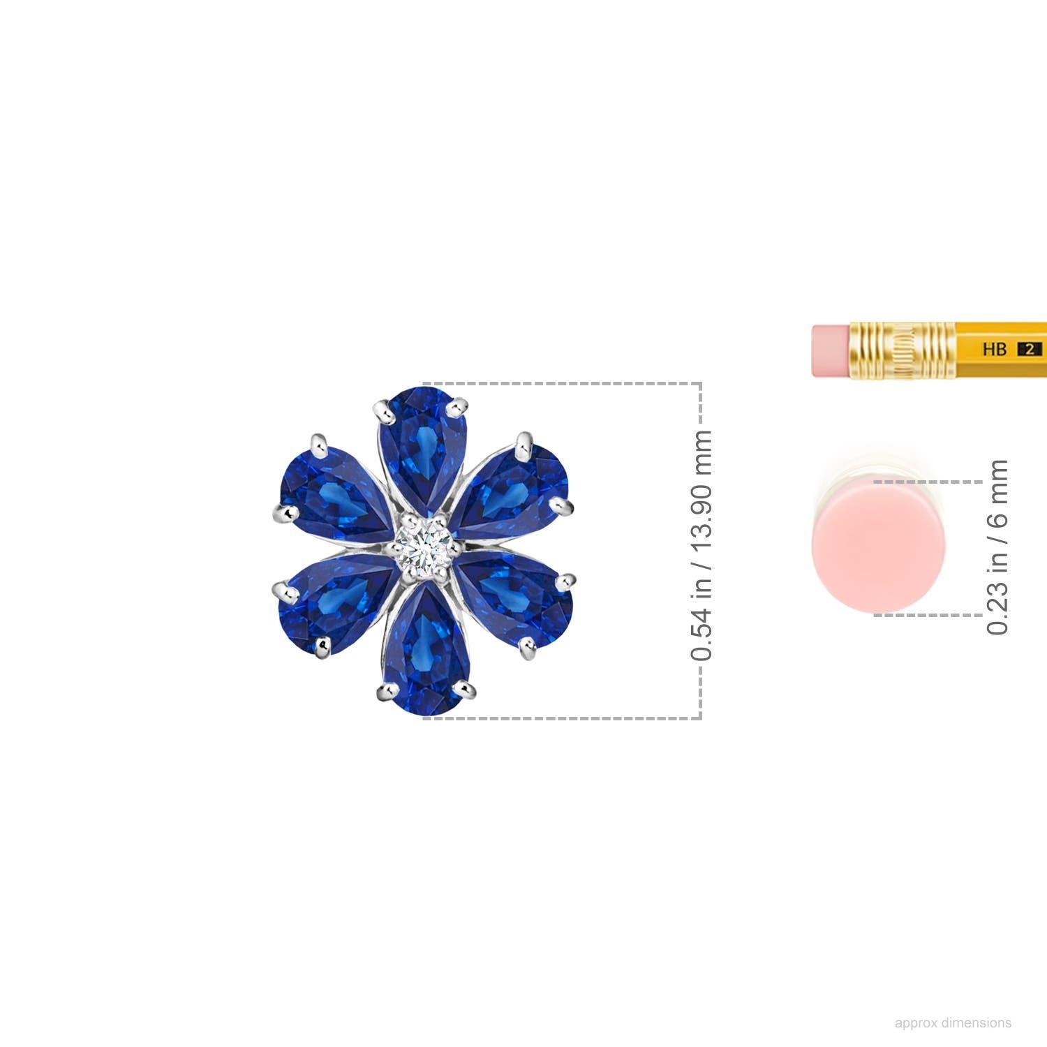 Réalisé en platine, ce pendentif en saphir et diamant présente un séduisant motif floral. Les saphirs en forme de poire éblouissent par leur allure bleue et sont embellis autour d'un diamant étincelant, formant une délicate fleur.
Le saphir bleu est
