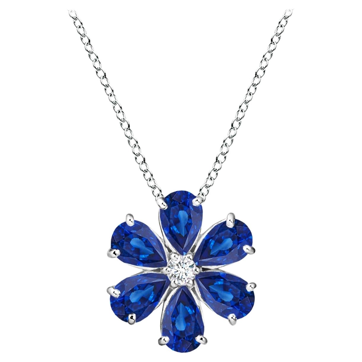 Angara Natural 2.4 ct Blue Sapphire Flower Cluster Pendant in Platinum