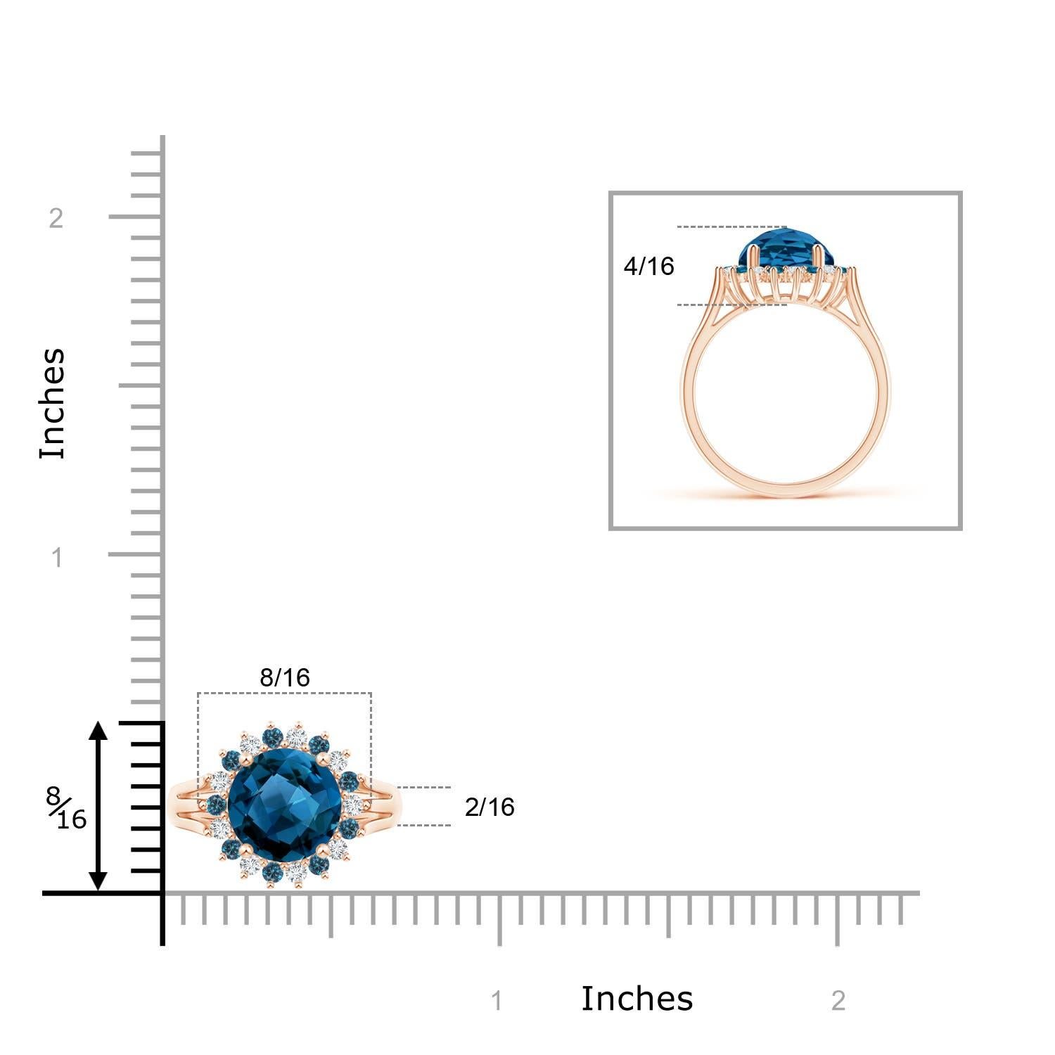Angara natürlichen 2,45ct Londoner Blautopas Ring mit Diamant-Halo in 14K massivem Gold Damen im Angebot