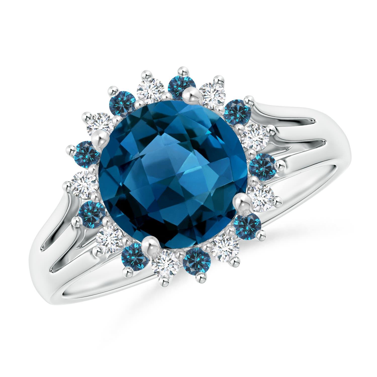 Angara natürlichen 2,45ct Londoner Blautopas Ring mit Diamant-Halo in 14K massivem Gold im Angebot 1