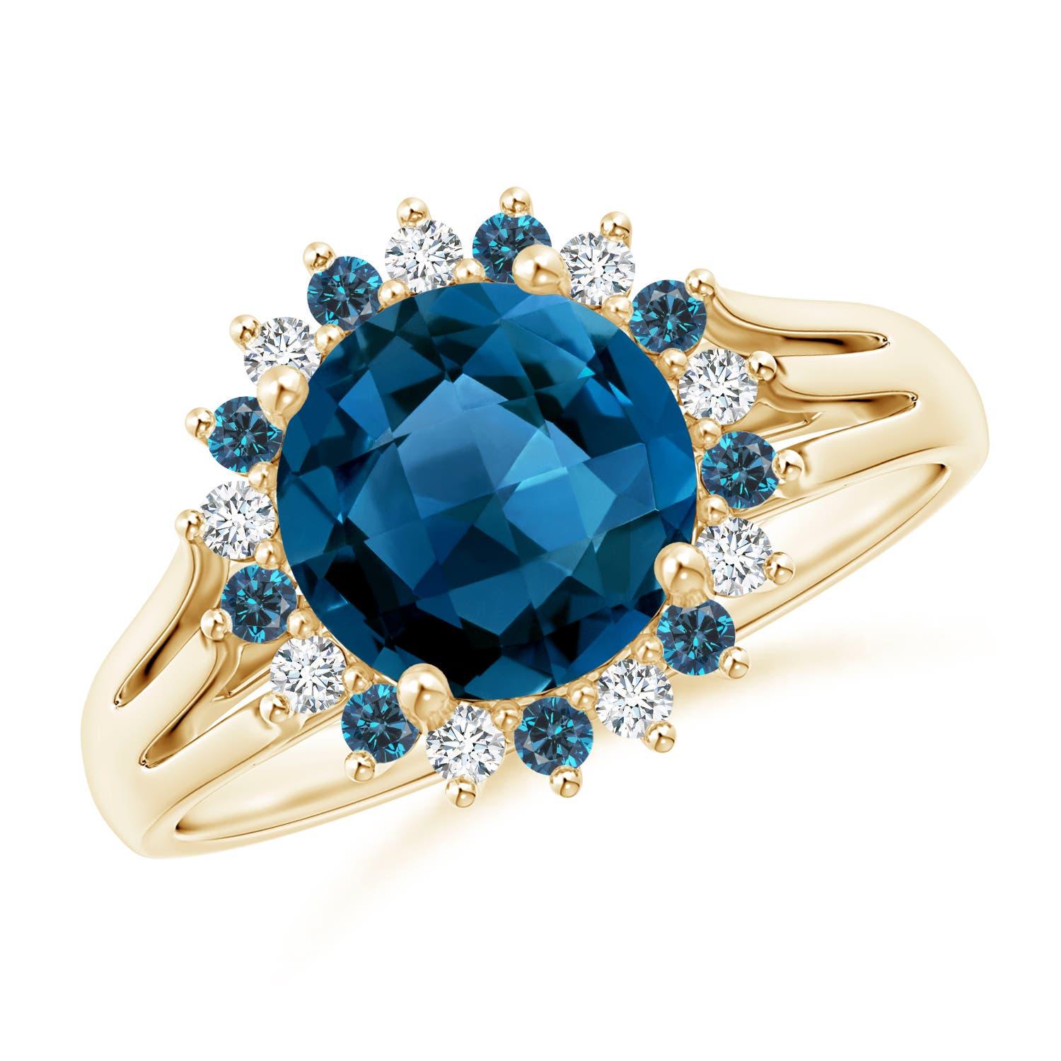 Angara natürlichen 2,45ct Londoner Blautopas Ring mit Diamant-Halo in 14K massivem Gold im Angebot 2