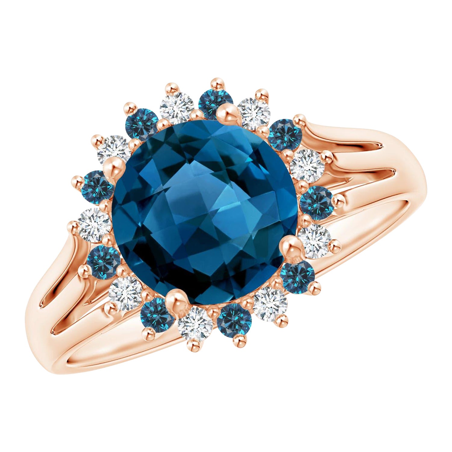 Angara Natural 2.45ct London Blue Topaz Ring with Diamond Halo in 14K Solid Gold