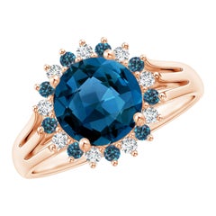 Angara Natural 2.45ct London Blue Topaz Ring with Diamond Halo in 14K Solid Gold