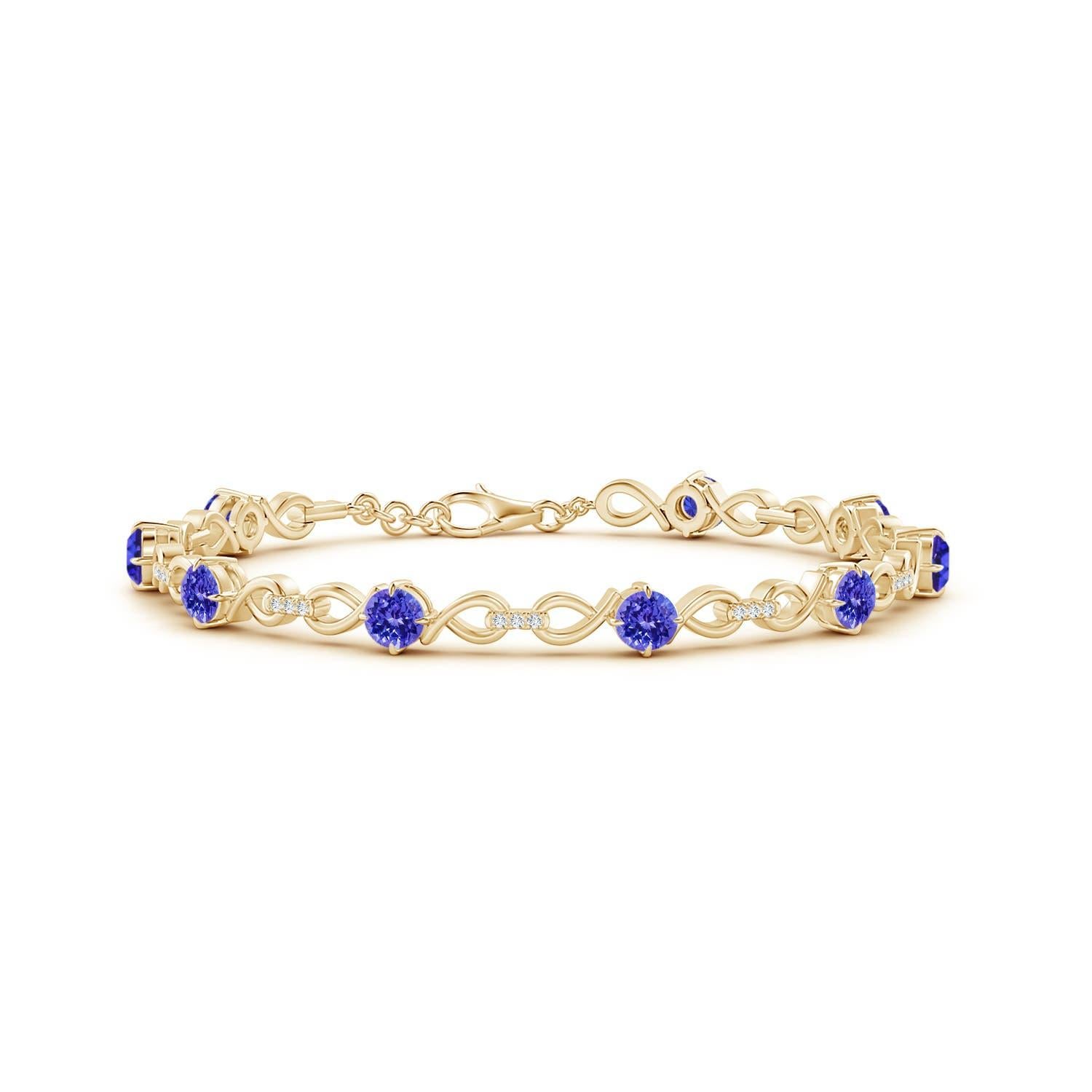 Women's Angara Natural 2.5 ct Tanzanite and Diamond Infinity Link Bracelet in 14K Gold For Sale