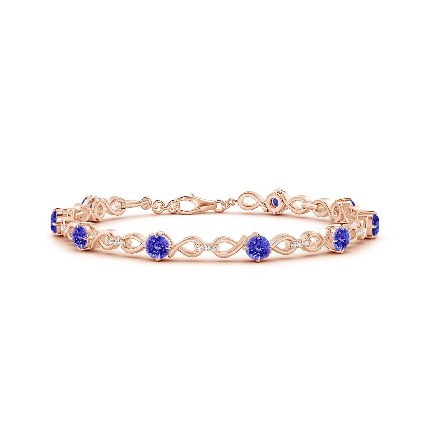 Angara Natural 2.5 ct Tanzanite and Diamond Infinity Link Bracelet in 14K Gold For Sale 1