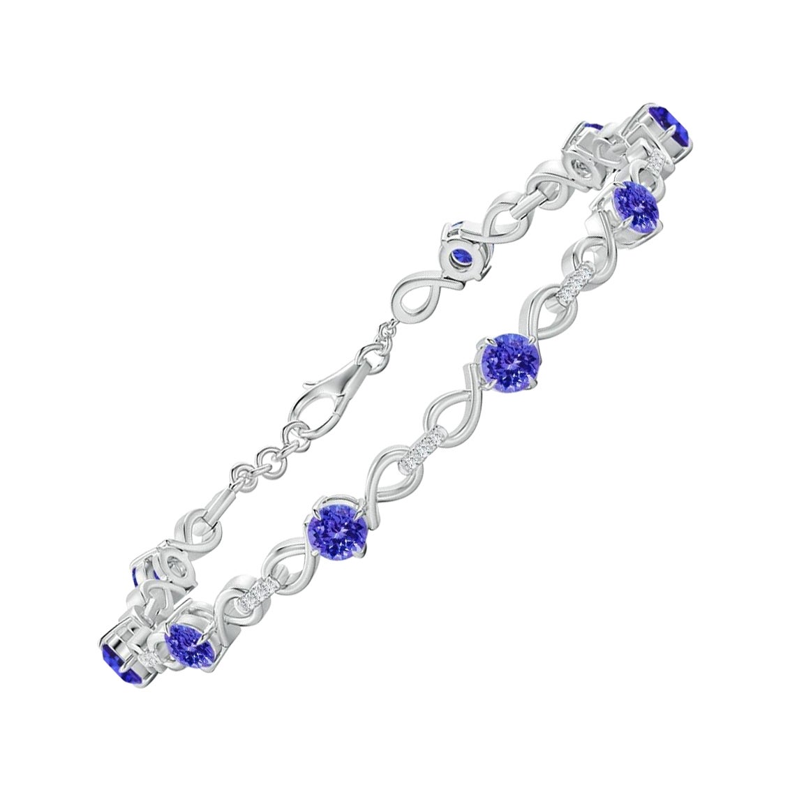 Angara Natural 2.5 ct Tanzanite and Diamond Infinity Link Bracelet in 14K Gold For Sale