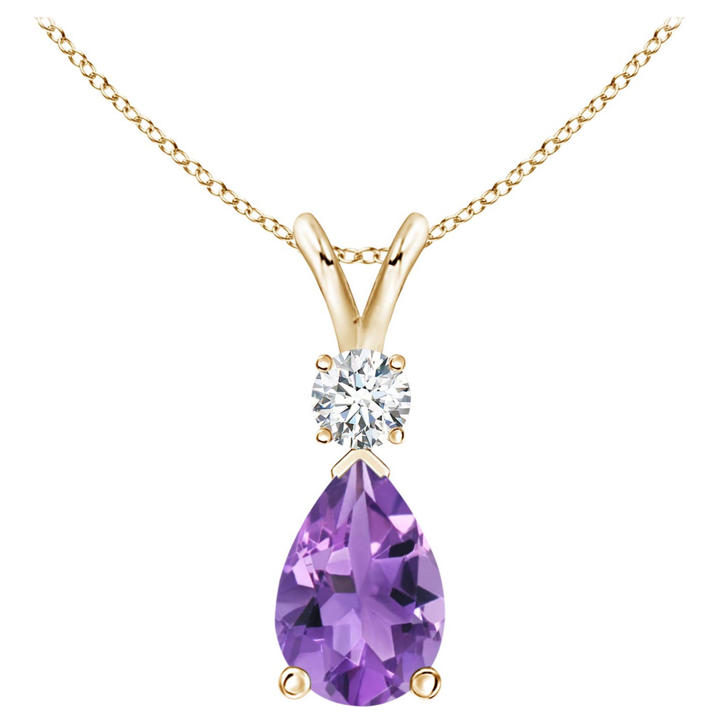 ANGARA Pendentif en or jaune 14 carats avec améthyste naturelle en forme de goutte d'eau de 2,60 carats et diamants