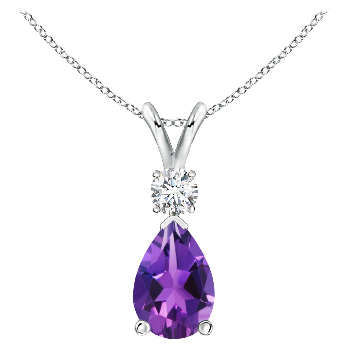 ANGARA Natürlicher 2,80 Karat Amethyst-Tropfen-Anhänger mit Diamant in 14 Karat Weißgold