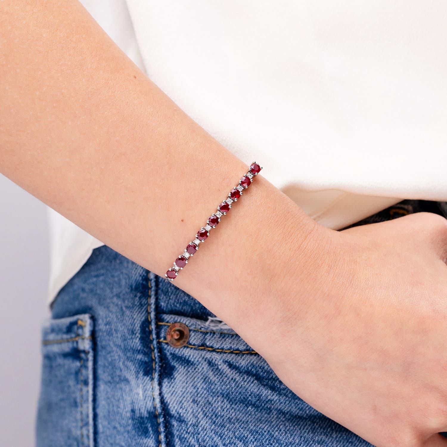 Modern Angara Natural 3.06 ct Ruby and Diamond Tennis Bolo Bracelet in 14K Solid Gold For Sale