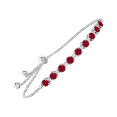 Angara Pulsera Tenis Bolo de Oro Macizo de 14K con Rubí Natural de 3,06 ct y Diamantes