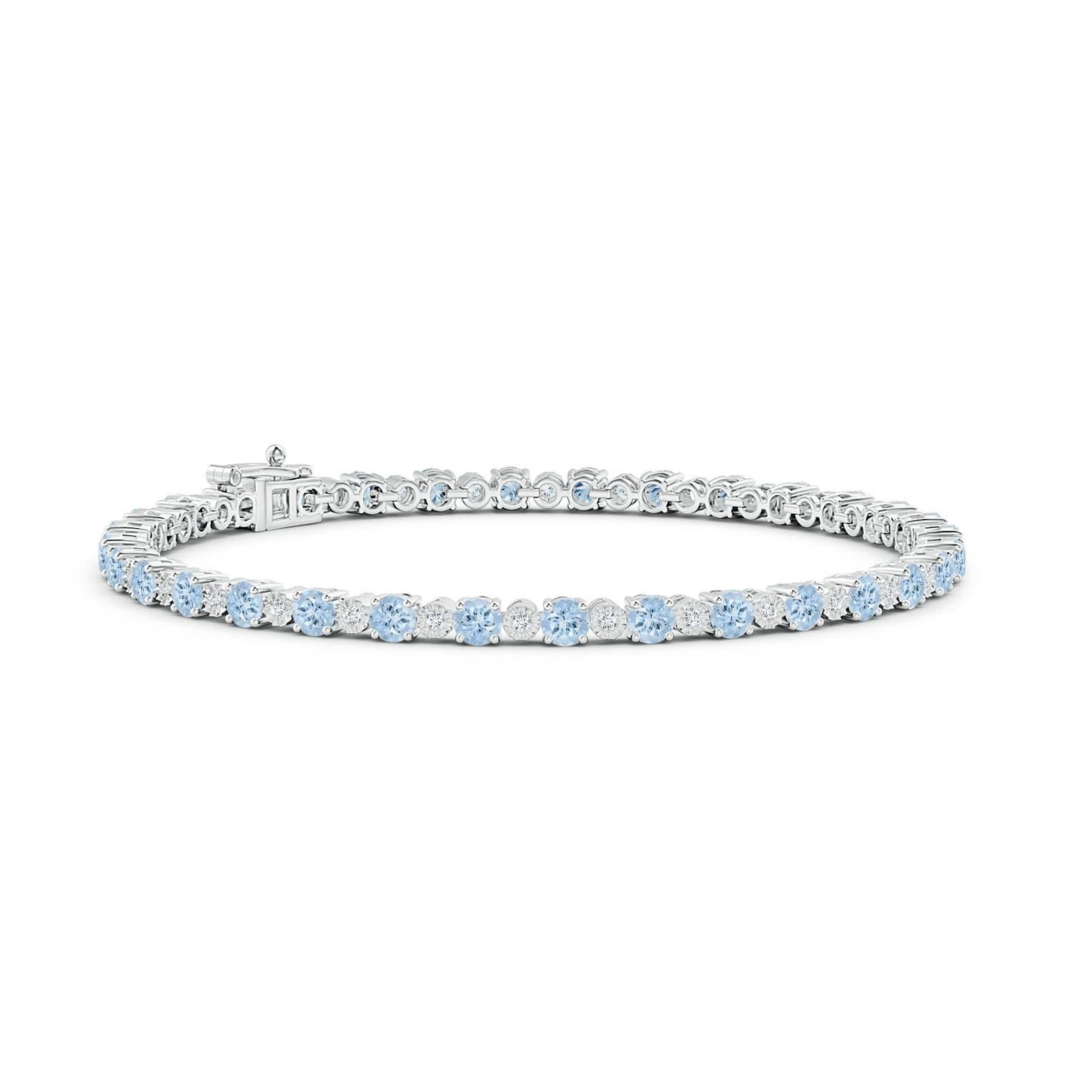 Angara Natural 3.2ct Aquamarine and Illusion Diamond Tennis Bracelet in 14K Gold In New Condition For Sale In Los Angeles, CA