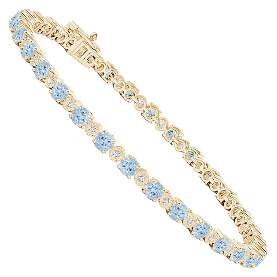 Angara Natural 3.2ct Aquamarine and Illusion Diamond Tennis Bracelet in 14K Gold