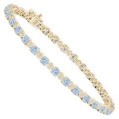 Angara Natural 3.2ct Aquamarine and Illusion Diamond Tennis Bracelet in 14K Gold