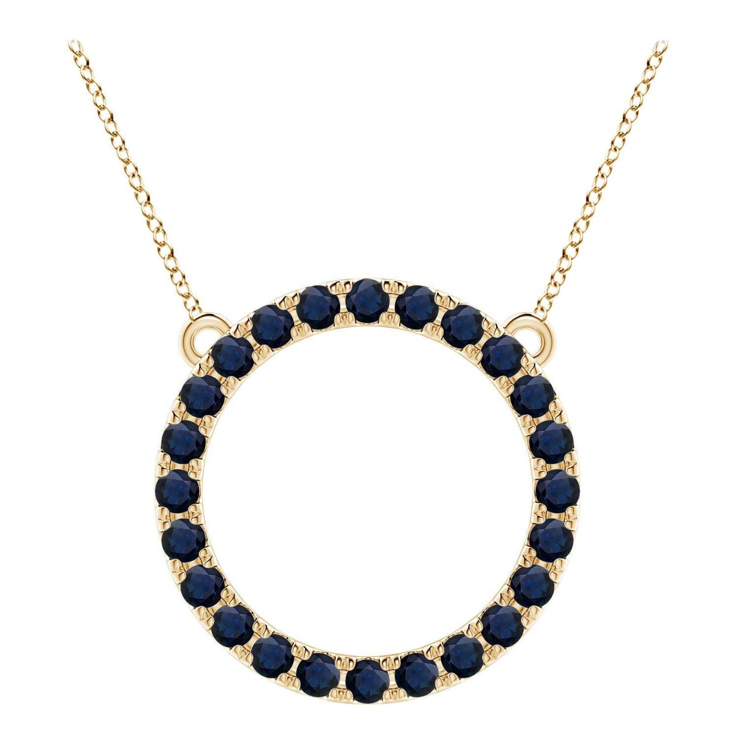 Angara Natural 3,36 ct Blauer Saphir Kreis Ewigkeit Anhänger in 14K Gelbgold