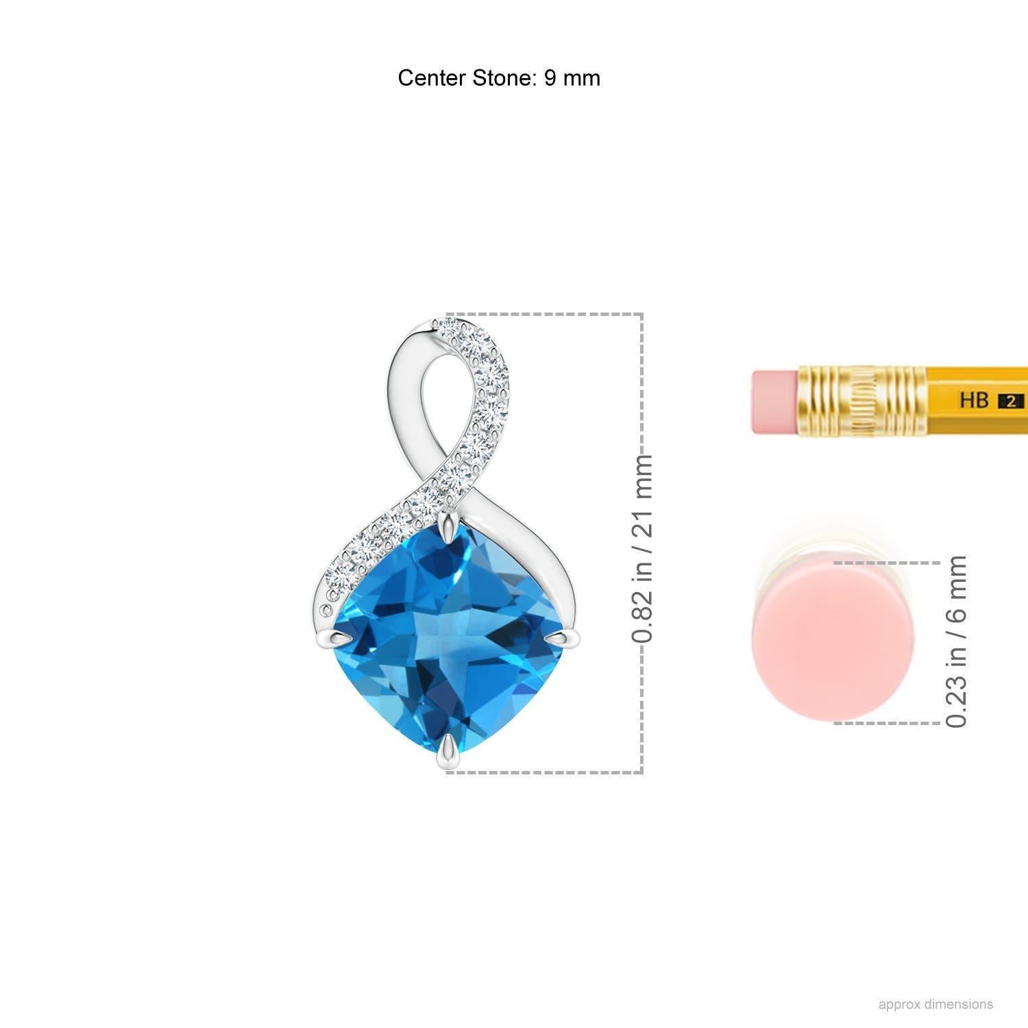 Cushion Cut Angara Natural 3.3ct Swiss Blue Topaz Pendant with Diamonds in 14K Solid Gold For Sale