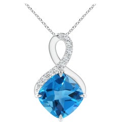 Angara Natural 3.3ct Swiss Blue Topaz Pendant with Diamonds in 14K Solid Gold