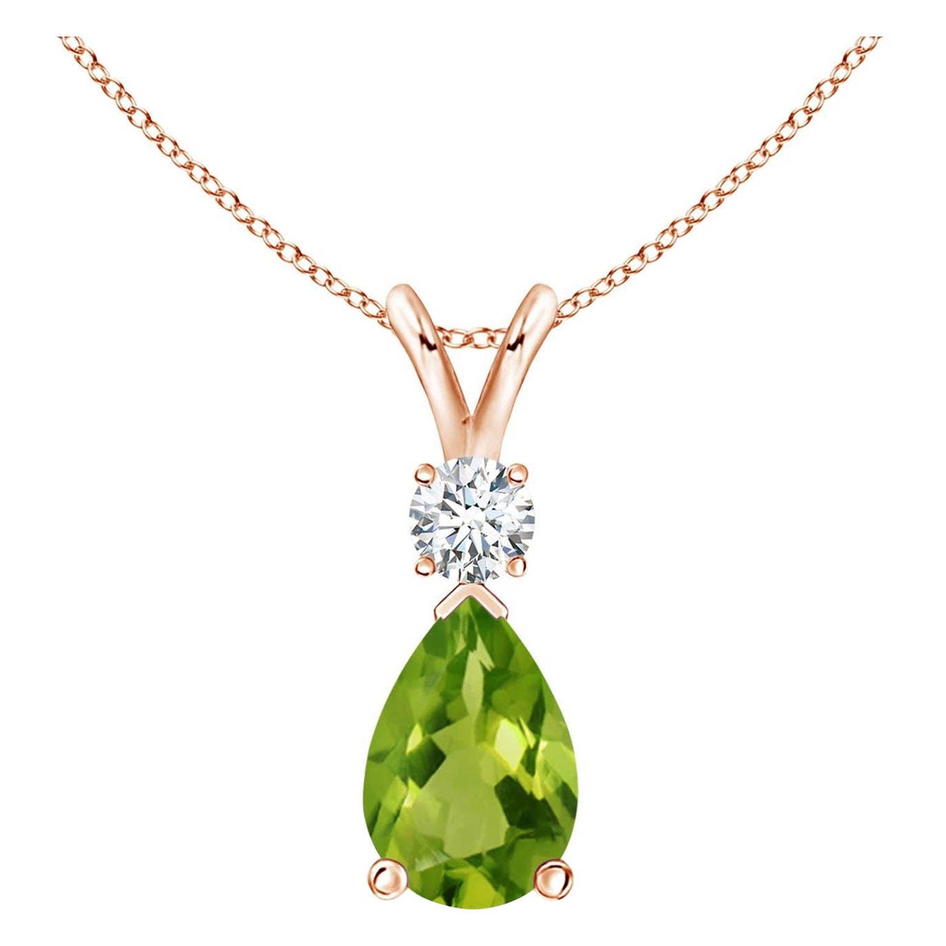 Angara Pendentif goutte de péridot naturel de 3,4ct avec diamant en or rose 14k