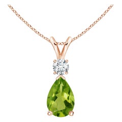 Angara Ciondolo a goccia con peridoto naturale da 3,4 carati e diamante in oro rosa 14 carati