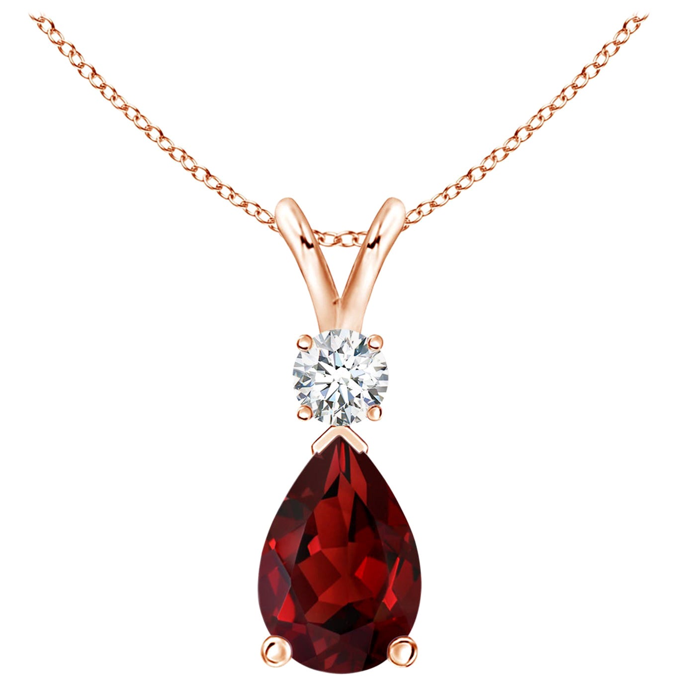 ANGARA Pendentif en or rose 14 carats avec grenat naturel en forme de goutte d'eau de 3,50 carats et diamants