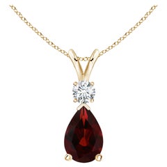 ANGARA Natural 3.50ct Garnet Teardrop Pendant with Diamond in 14K Yellow Gold