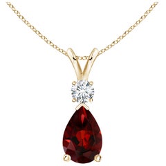 ANGARA Natural 3.50ct Garnet Teardrop Pendant with Diamond in 14K Yellow Gold