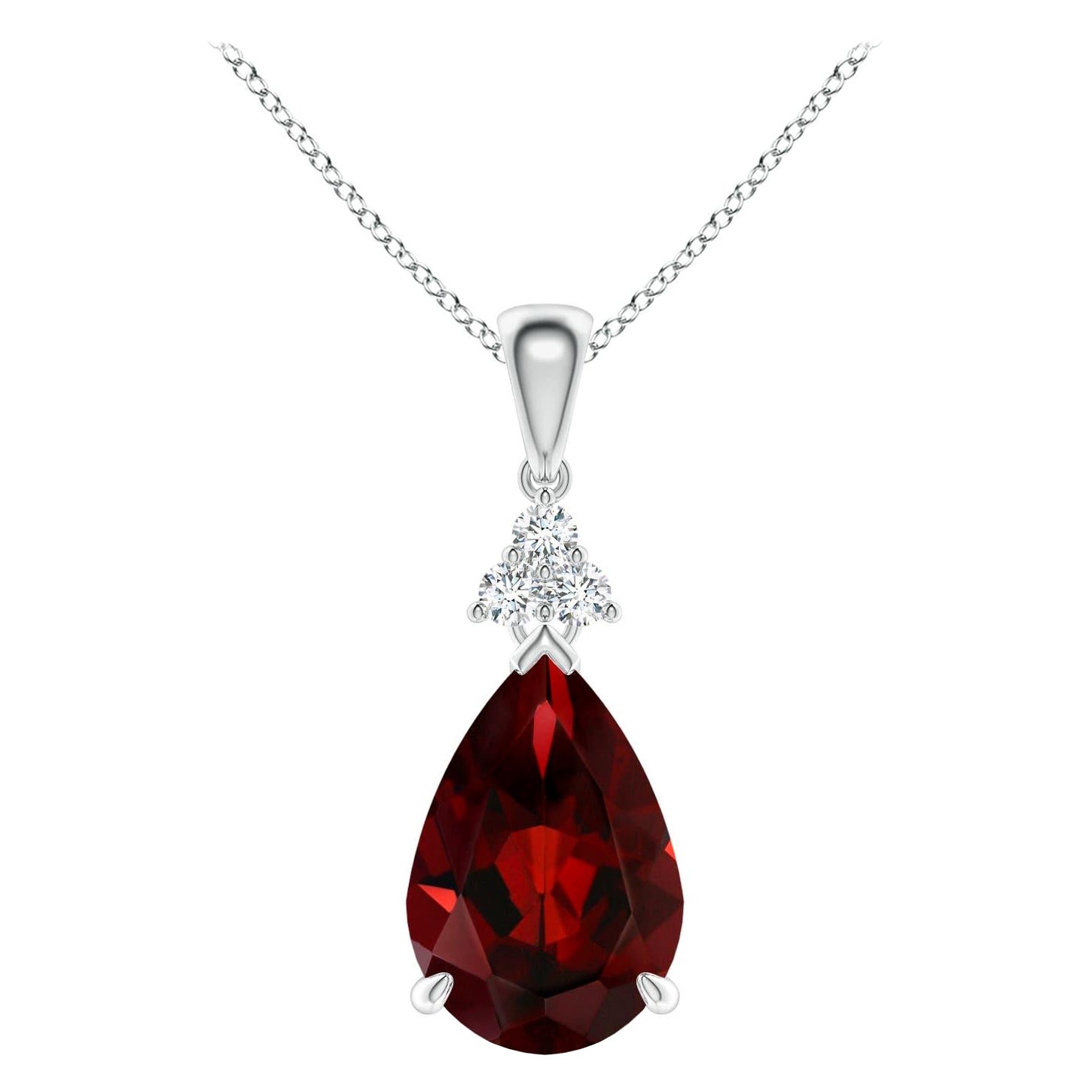 Angara Natural 3.5ct Garnet Drop Pendant with Trio Diamonds in 14K Solid Gold