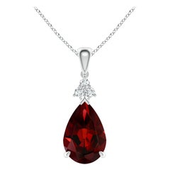 Angara Natural 3.5ct Garnet Drop Pendant with Trio Diamonds in 14K Solid Gold