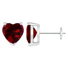 Angara Natural 3.7 ct Garnet Solitaire Heart Stud Earrings in 14K Solid Gold