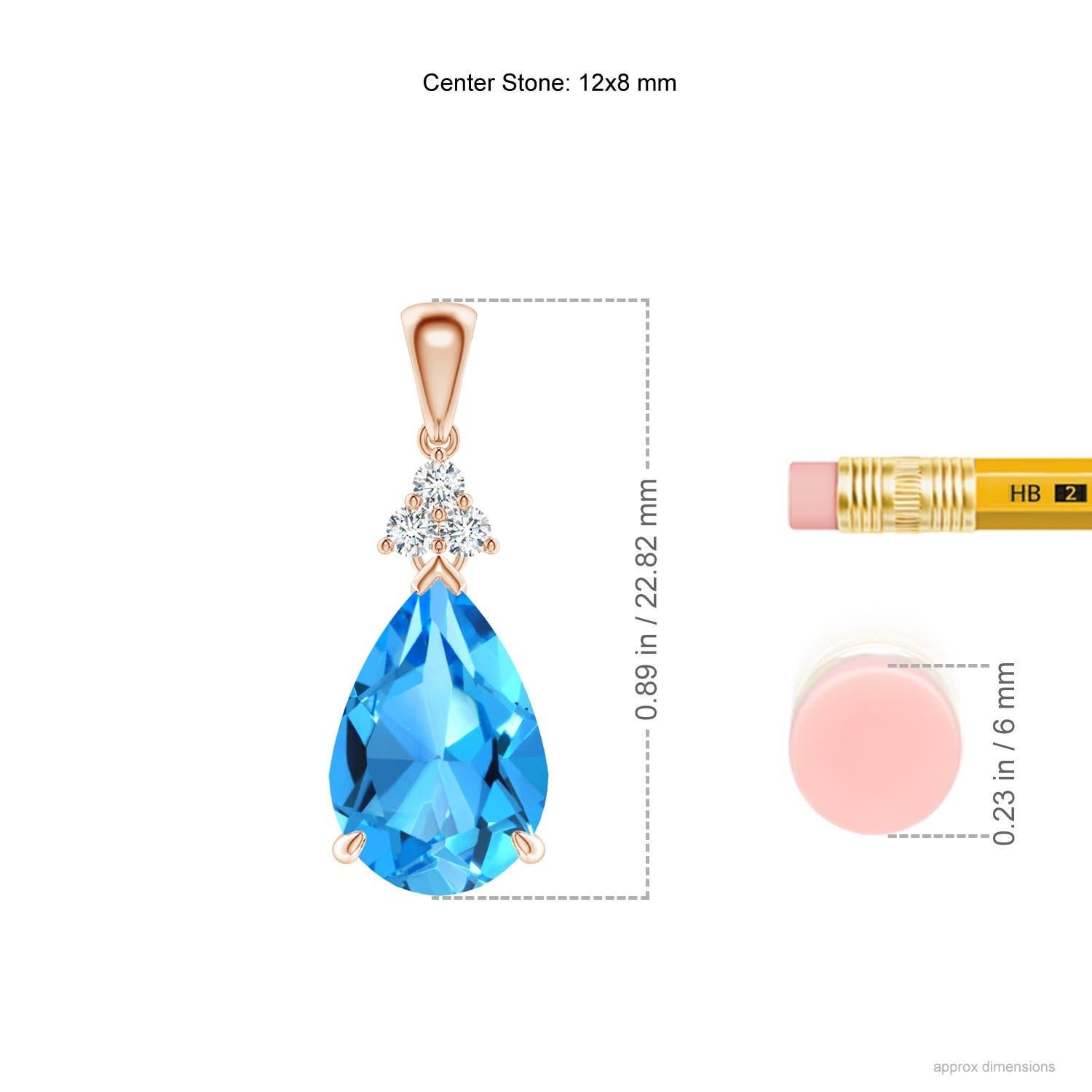Women's Angara Natural 3.8ct Swiss Blue Topaz Drop Pendant with Diamonds 14K Solid Gold For Sale