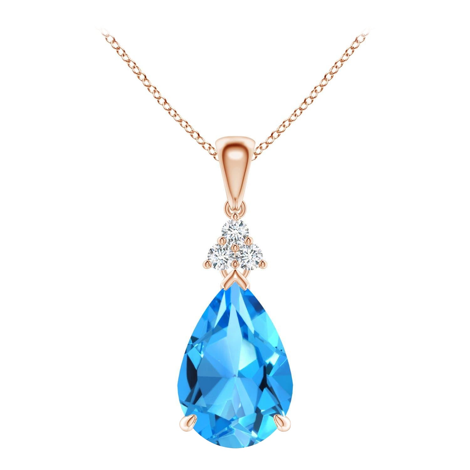 Angara Natural 3.8ct Swiss Blue Topaz Drop Pendant with Diamonds 14K Solid Gold