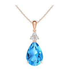 Angara Natural 3.8ct Swiss Blue Topaz Drop Pendant with Diamonds 14K Solid Gold