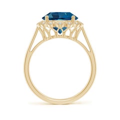 Angara Anillo con Halo Festoneado de Topacio Azul de Londres Natural de 4,2 ct en Oro Macizo de 14K