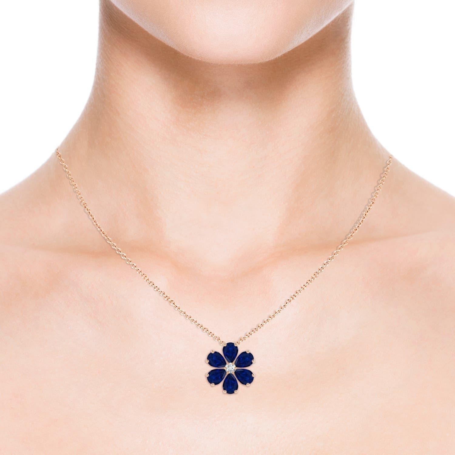 Colgante de racimo de flores de zafiro azul natural Angara de 4,5 ct en oro rosa de 14 quilates Corte redondo en venta