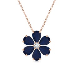 Pendentif Angara Natural 4.5 ct Blue Sapphire Flower Cluster en or rose 14K
