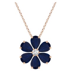 Angara Natural 4.5 ct Blue Sapphire Flower Cluster Pendant in 14K Rose Gold
