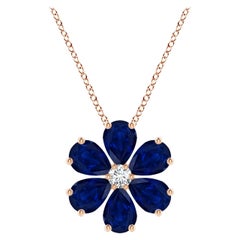 Angara Natural 4.5 ct Blue Sapphire Flower Cluster Pendant in 14K Rose Gold