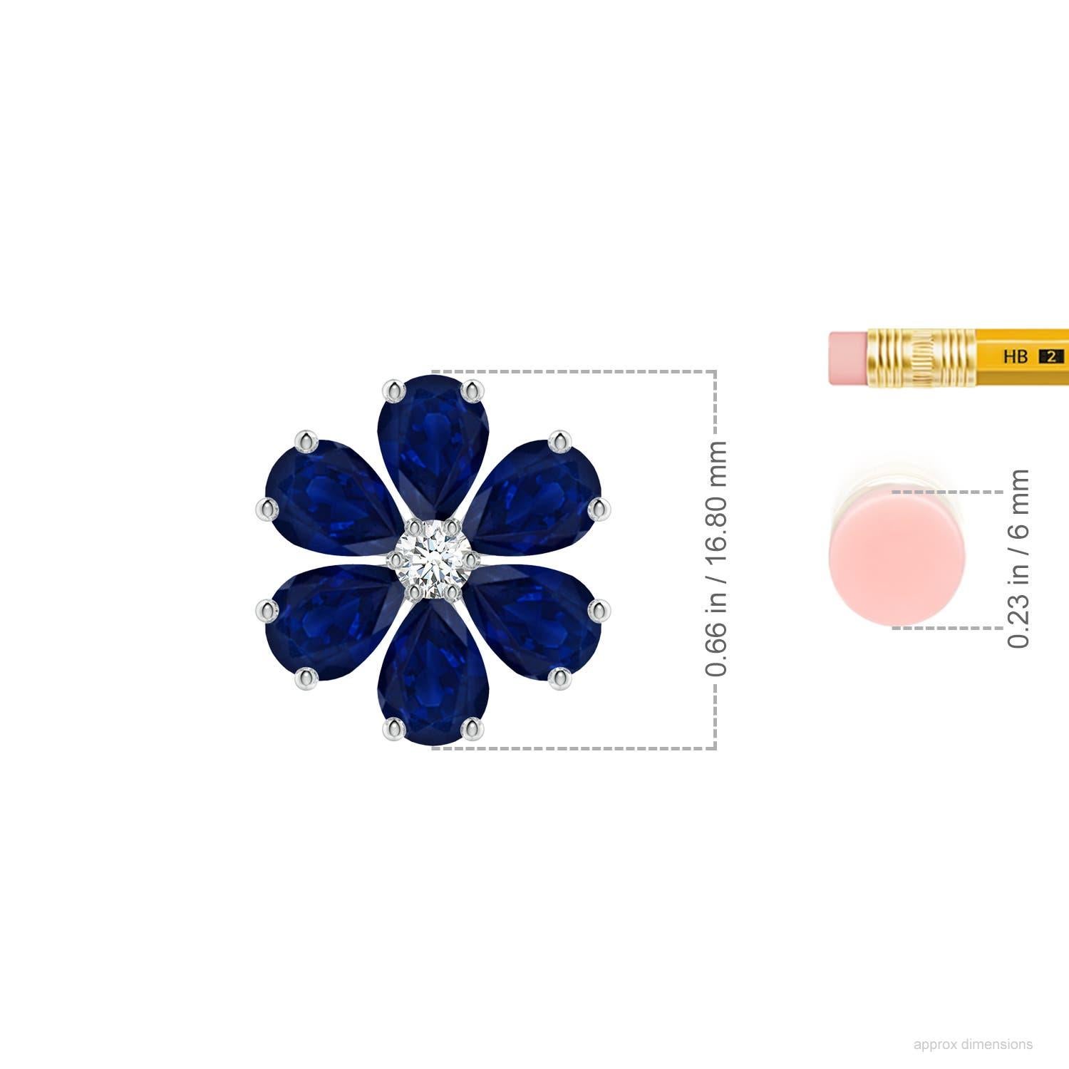 Realizzato in oro bianco 14 carati, questo pendente con zaffiri e diamanti presenta un seducente design floreale. Gli zaffiri a forma di pera abbagliano con il loro fascino blu e sono impreziositi da un diamante scintillante, formando un delicato