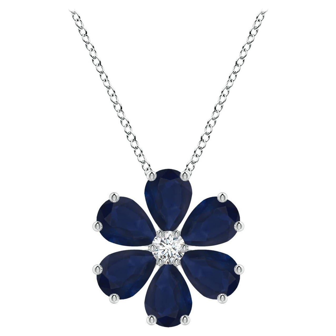 Colgante de racimo de flores de zafiro azul natural Angara de 4,5 ct en oro blanco de 14 quilates