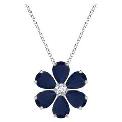 Angara Natural 4.5 ct Blue Sapphire Flower Cluster Pendant in 14K White Gold