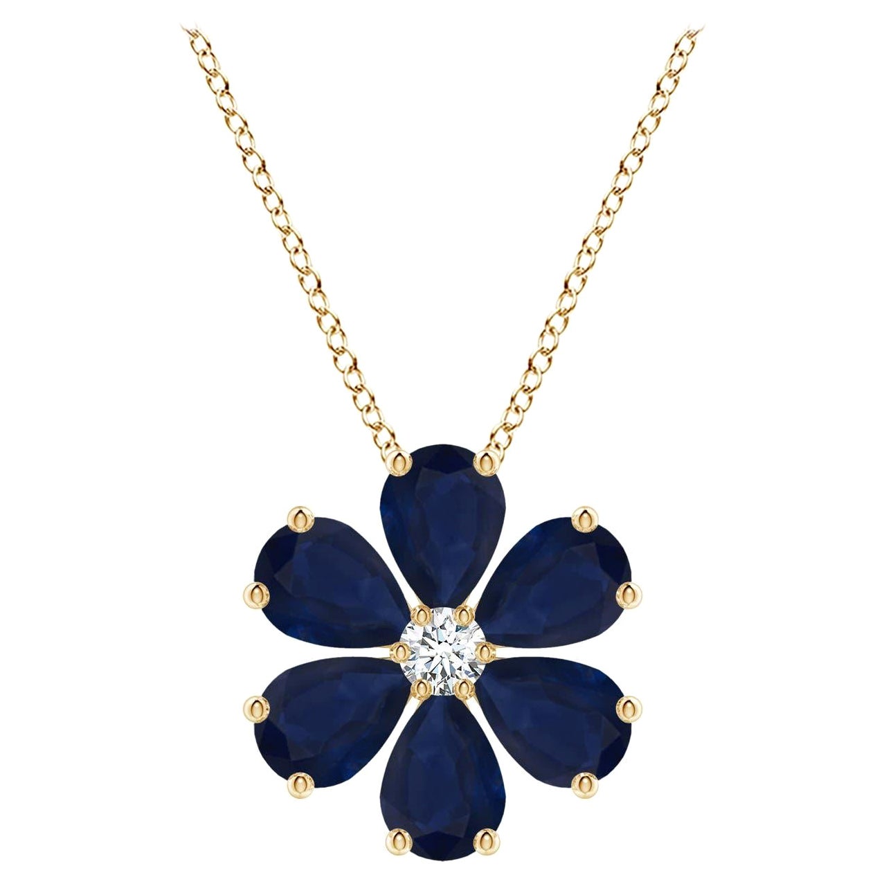 Pendentif Angara Natural 4.5 ct Blue Sapphire Flower Cluster en or jaune 14K