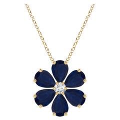 Angara Natural 4.5 ct Blue Sapphire Flower Cluster Pendant in 14K Yellow Gold