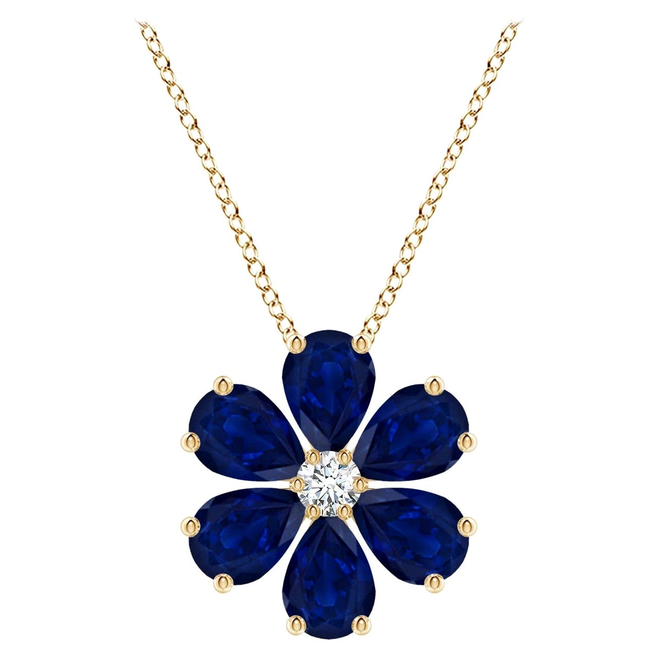 Pendentif Angara Natural 4.5 ct Blue Sapphire Flower Cluster en or jaune 14K en vente