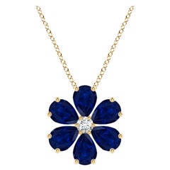 Angara Natural 4.5 ct Blue Sapphire Flower Cluster Pendant in 14K Yellow Gold