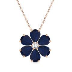 Colgante de racimo de flores de zafiro azul natural Angara de 6,9 ct en oro rosa de 14 quilates