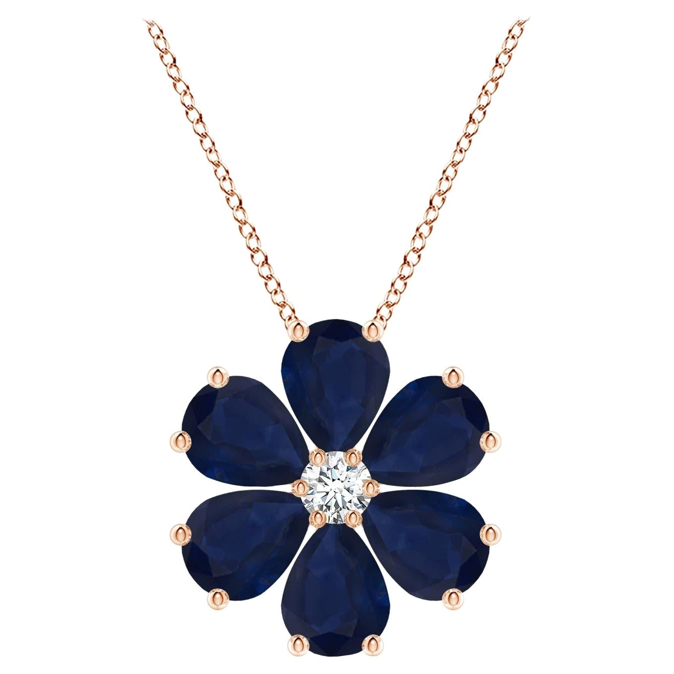 Pendentif Angara Natural 6.9 ct Blue Sapphire Flower Cluster en or rose 14K