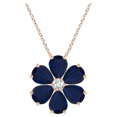 Angara Natural 6.9 ct Blue Sapphire Flower Cluster Pendant in 14K Rose Gold