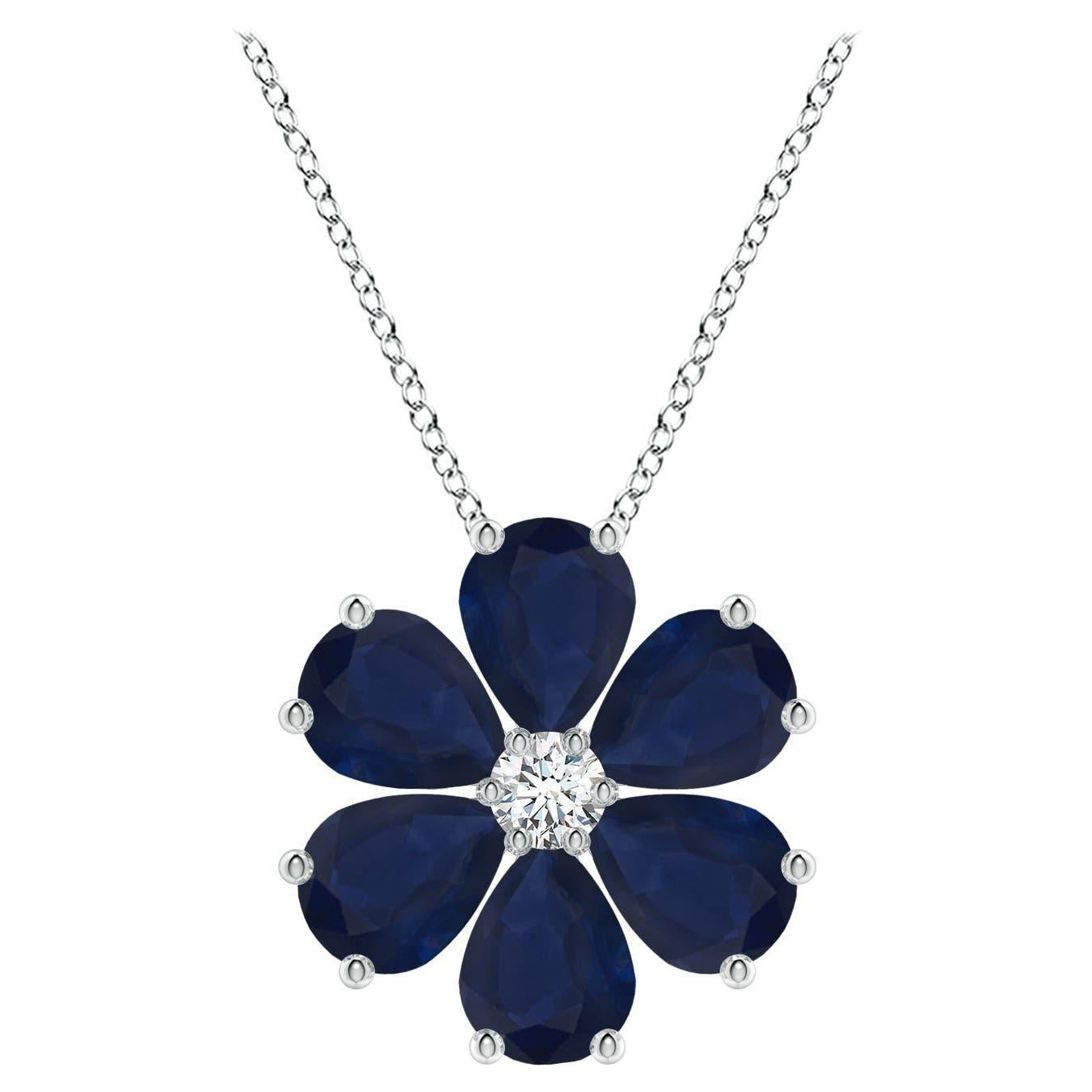 Colgante de racimo de flores de zafiro azul natural Angara de 6,9 ct en oro blanco de 14 quilates
