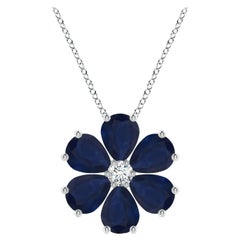 Angara Natural 6.9 ct Blue Sapphire Flower Cluster Pendant in 14K White Gold
