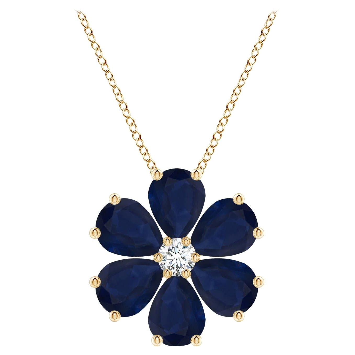 Pendentif Angara Natural 6.9 ct Blue Sapphire Flower Cluster en or jaune 14K